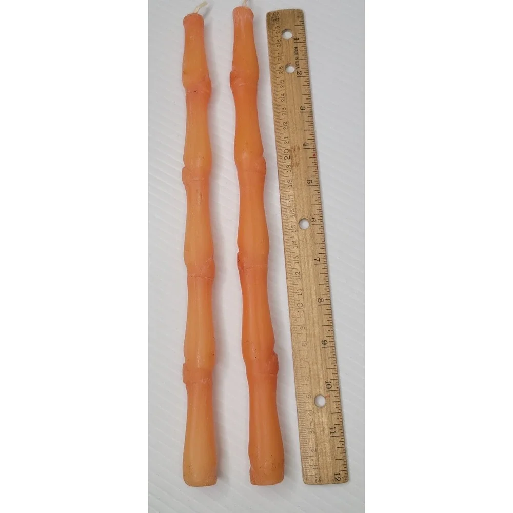 4 Fillamento Neiman Marcus 100% Beeswax Amber Bamboo‎ Shaped Taper Candles NEW